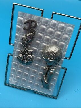 A.L Italy Made Fish & Girl Decorative Aquarium Ornament - Pewter